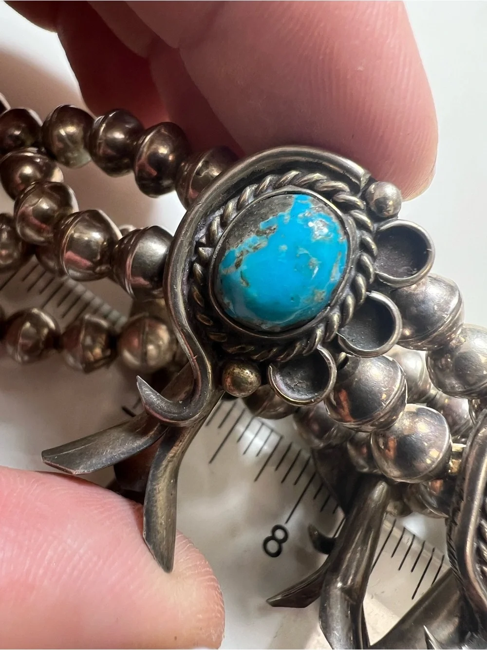 Sterling Silver Turquoise Squash Blossom Necklace - Picture 13 of 15